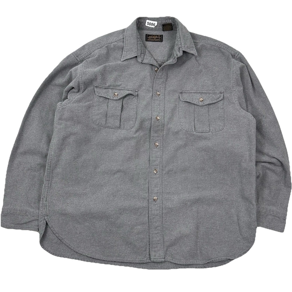 VTG Eddie Bauer Chamois Flannel Shirt Mens XL Gray Soft Thick Cotton Made USA